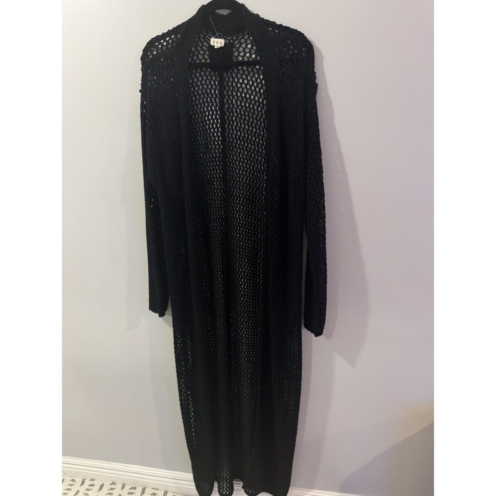 POL Black Duster Cardigan Sweater Crochet Knit Size M Boho Hippie